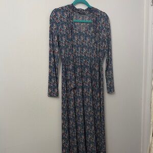 West Kei Teal Floral Long Sleeve Maxi Dress